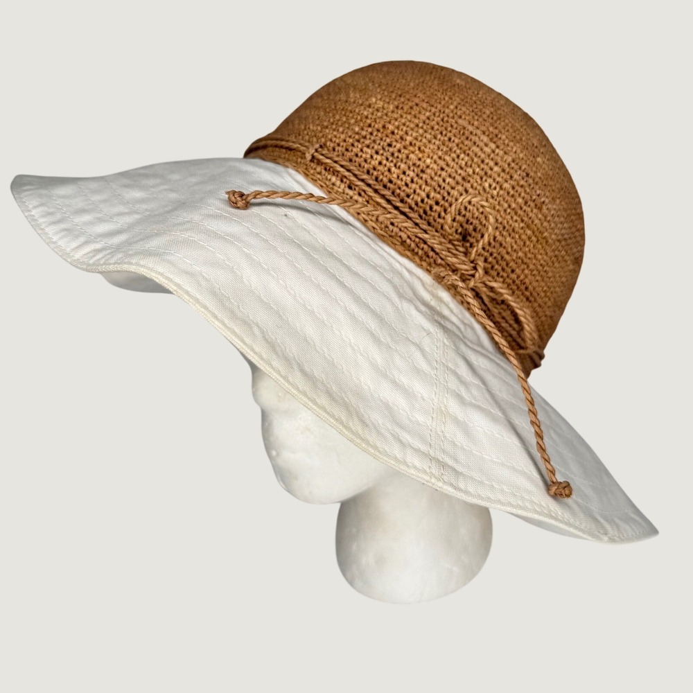 Helen Kaminski Kalola Raffia Cotton Wide Brim Sun Hat Natural Off White OS